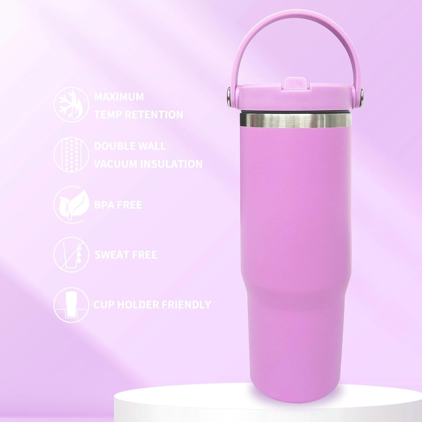 30 oz Tumbler with Top Handle, Water Bottle with Flip Straw, Black 1 pack | DIY Gift, Laser Engravable, Leak Proof, Food Grade Stainless Steel, BPA Free Lid, Double Vacuum Insulated, Powder Coated