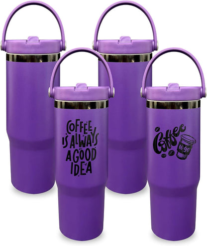 30 oz Tumbler with Top Handle, Water Bottle with Flip Straw, Black 1 pack | DIY Gift, Laser Engravable, Leak Proof, Food Grade Stainless Steel, BPA Free Lid, Double Vacuum Insulated, Powder Coated