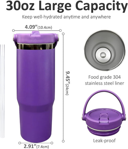 30 oz Tumbler with Top Handle, Water Bottle with Flip Straw, Black 1 pack | DIY Gift, Laser Engravable, Leak Proof, Food Grade Stainless Steel, BPA Free Lid, Double Vacuum Insulated, Powder Coated