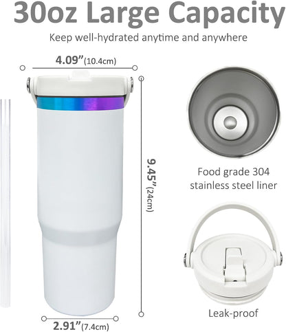 30 oz Tumbler with Top Handle, Water Bottle with Flip Straw, Black 1 pack | DIY Gift, Laser Engravable, Leak Proof, Food Grade Stainless Steel, BPA Free Lid, Double Vacuum Insulated, Powder Coated