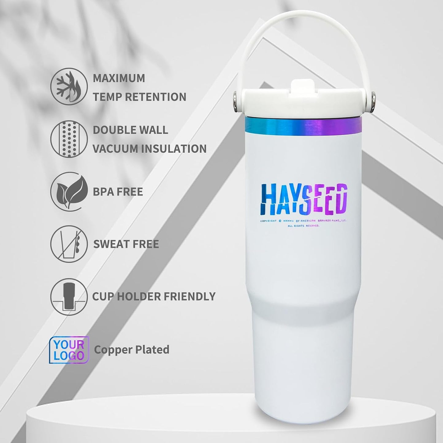 30 oz Tumbler with Top Handle, Water Bottle with Flip Straw, Black 1 pack | DIY Gift, Laser Engravable, Leak Proof, Food Grade Stainless Steel, BPA Free Lid, Double Vacuum Insulated, Powder Coated