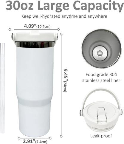 30 oz Tumbler with Top Handle, Water Bottle with Flip Straw, Black 1 pack | DIY Gift, Laser Engravable, Leak Proof, Food Grade Stainless Steel, BPA Free Lid, Double Vacuum Insulated, Powder Coated