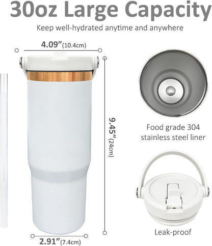 30 oz Tumbler with Top Handle, Water Bottle with Flip Straw, Black 1 pack | DIY Gift, Laser Engravable, Leak Proof, Food Grade Stainless Steel, BPA Free Lid, Double Vacuum Insulated, Powder Coated