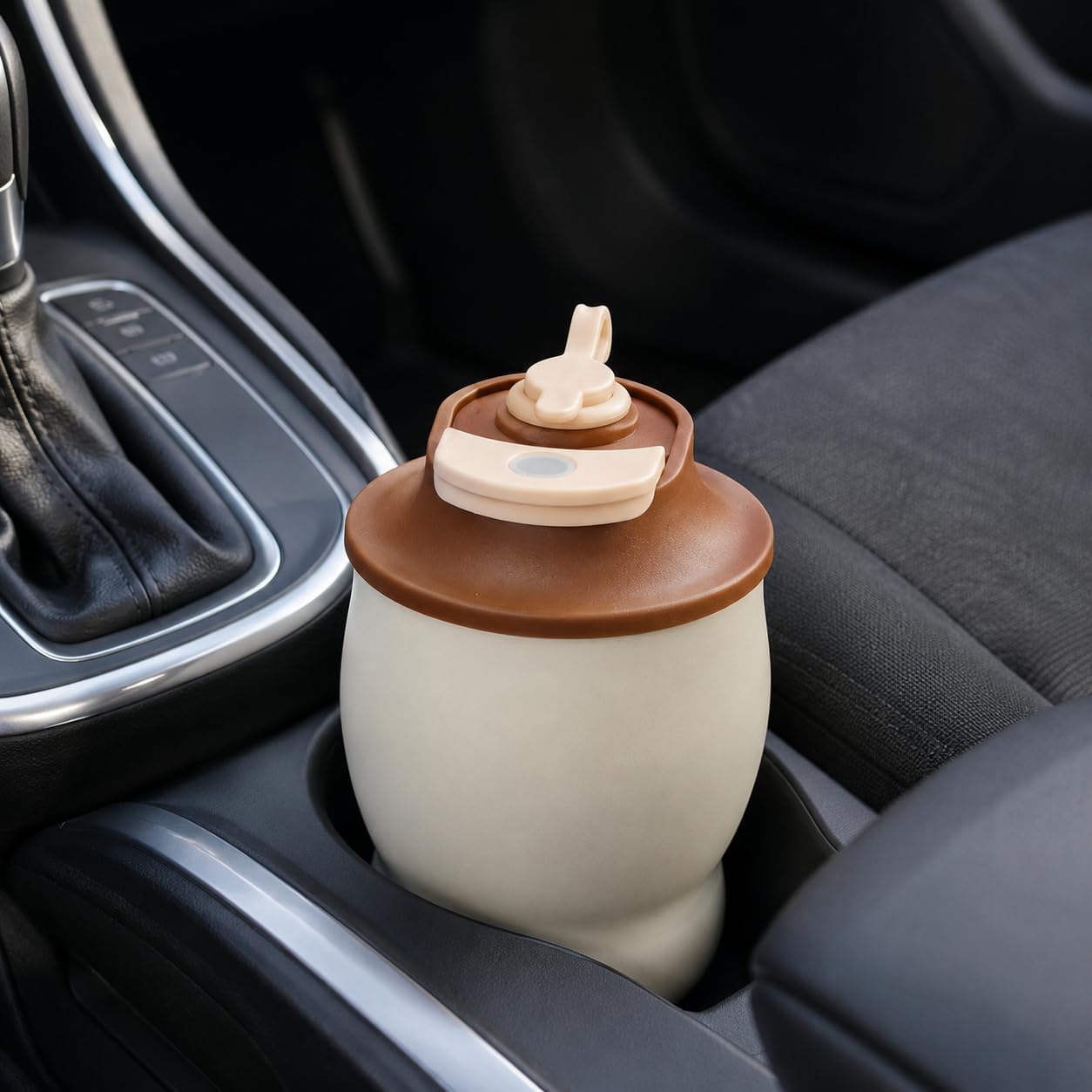 304 Stainless Steel Insulated Coffee Tumbler with Flip Lid and Carry Strap, Cream Brown Travel Cup for Car & Office (Brown)