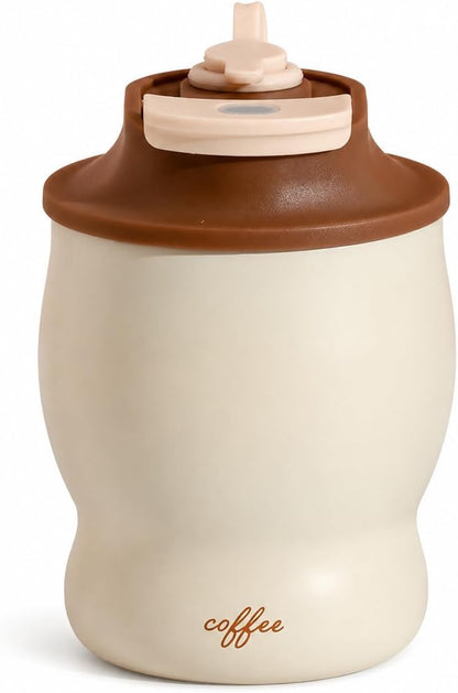 304 Stainless Steel Insulated Coffee Tumbler with Flip Lid and Carry Strap, Cream Brown Travel Cup for Car & Office (Brown)