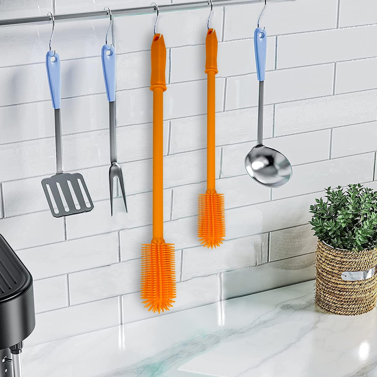 Long Silicone Bottle Cleaning Brush | 2 Pack| 16”+13”Water Bottle Brush Cleaner Brush for Hydro Flask,Glassware,Vacuum Sports Bottle&Vases,Silicone Water Bottle Cleaner Brush for Narrow Neck