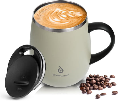 16 oz Insulated Coffee Mug with Handle and Lid, Double Wall Stainless Steel Vacuum Thermal Coffee Mug, Travel Coffee Cup Thermal Cup for Home and Office (Storm Black, FUJI DAWN) - Colors B