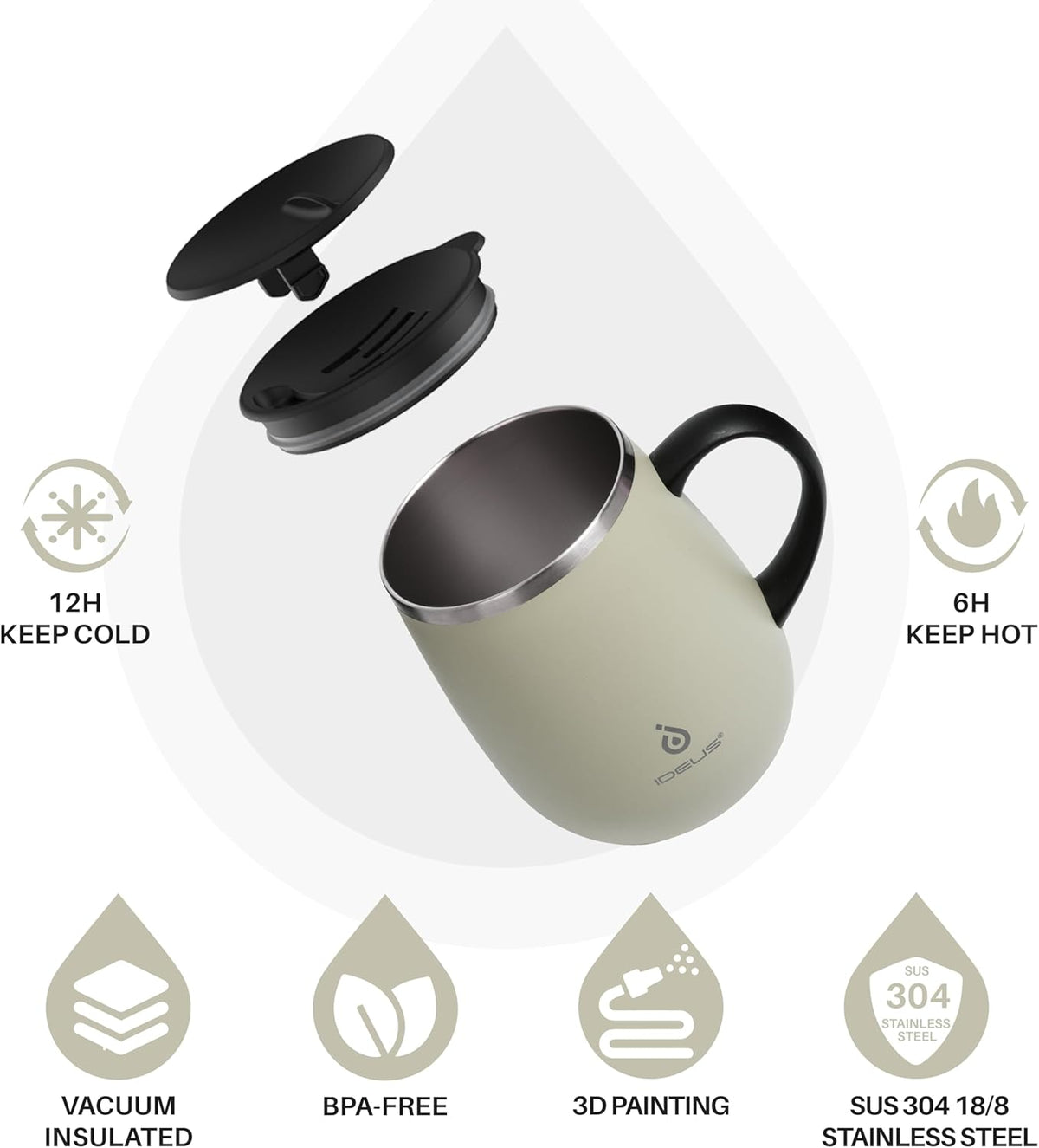 16 oz Insulated Coffee Mug with Handle and Lid, Double Wall Stainless Steel Vacuum Thermal Coffee Mug, Travel Coffee Cup Thermal Cup for Home and Office (Storm Black, FUJI DAWN) - Colors B