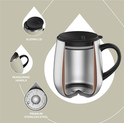 16 oz Insulated Coffee Mug with Handle and Lid, Double Wall Stainless Steel Vacuum Thermal Coffee Mug, Travel Coffee Cup Thermal Cup for Home and Office (Storm Black, FUJI DAWN) - Colors B