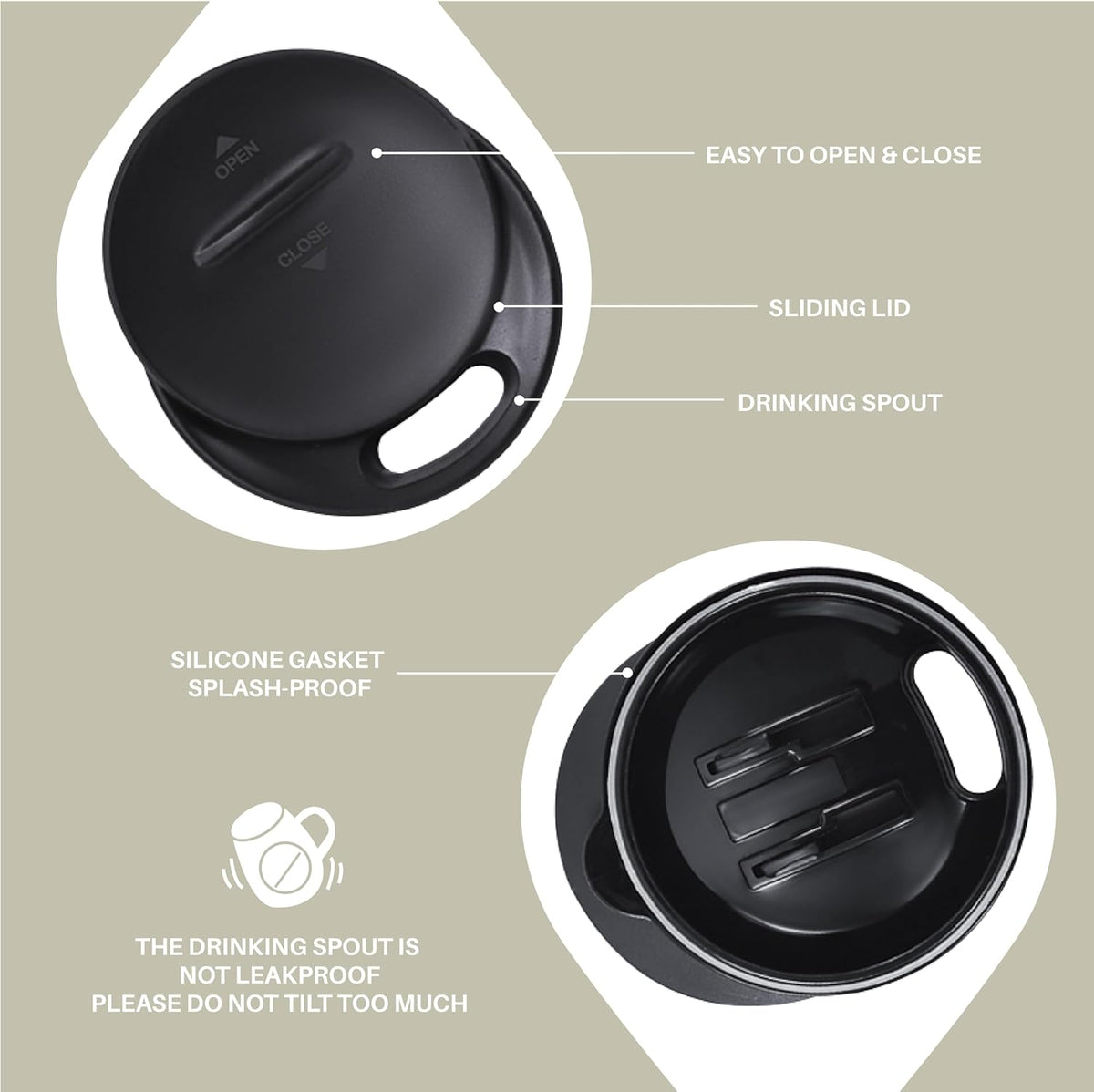 16 oz Insulated Coffee Mug with Handle and Lid, Double Wall Stainless Steel Vacuum Thermal Coffee Mug, Travel Coffee Cup Thermal Cup for Home and Office (Storm Black, FUJI DAWN) - Colors B