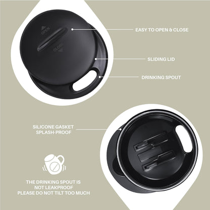 16 oz Insulated Coffee Mug with Handle and Lid, Double Wall Stainless Steel Vacuum Thermal Coffee Mug, Travel Coffee Cup Thermal Cup for Home and Office (Storm Black, FUJI DAWN) - Colors B
