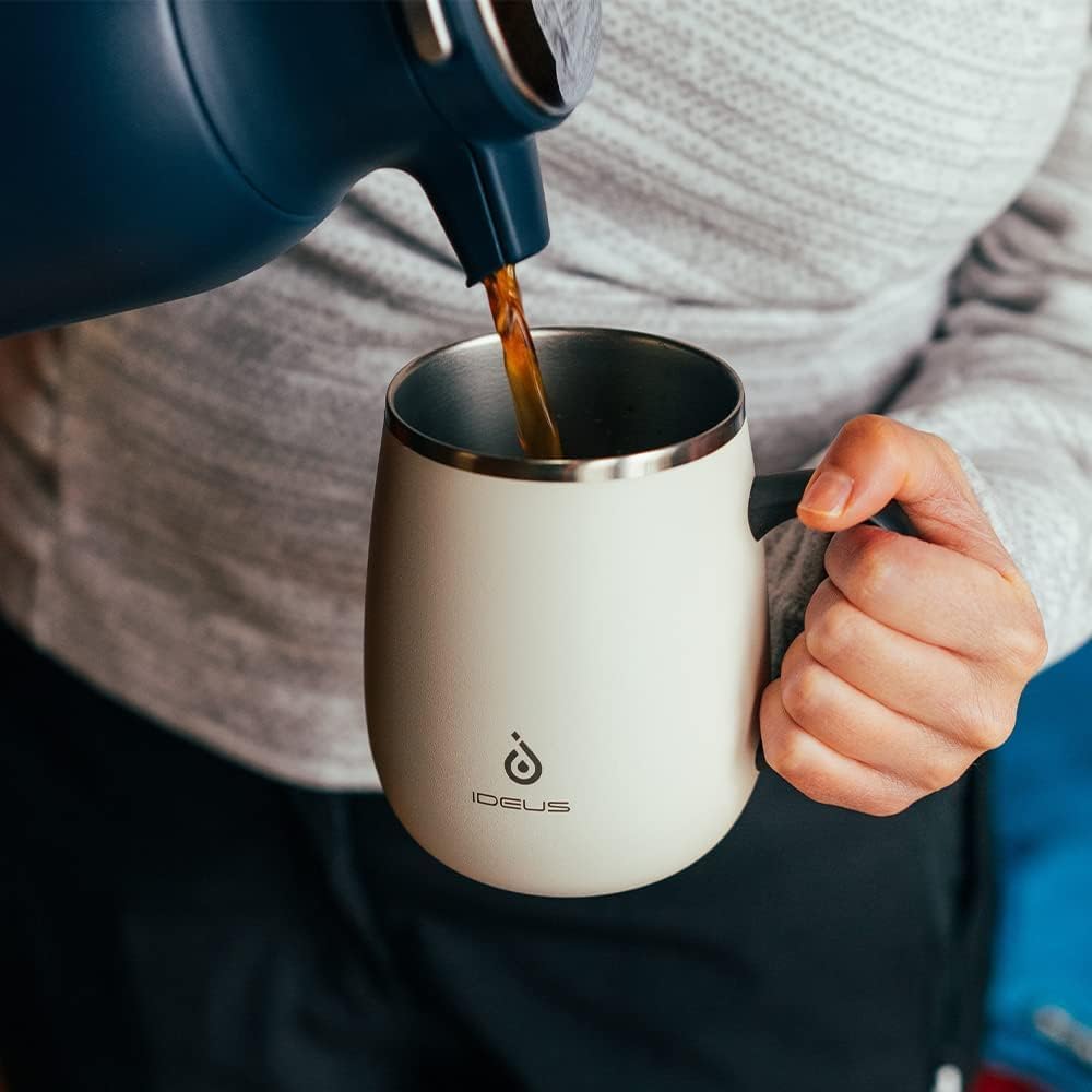 16 oz Insulated Coffee Mug with Handle and Lid, Double Wall Stainless Steel Vacuum Thermal Coffee Mug, Travel Coffee Cup Thermal Cup for Home and Office (Storm Black, FUJI DAWN) - Colors B