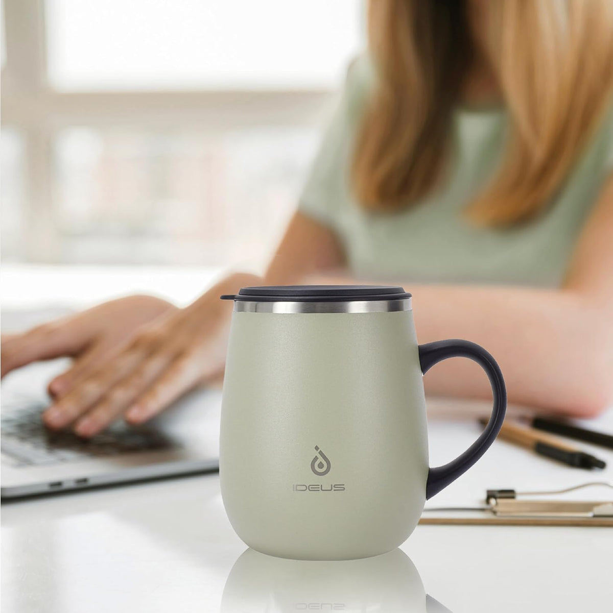 16 oz Insulated Coffee Mug with Handle and Lid, Double Wall Stainless Steel Vacuum Thermal Coffee Mug, Travel Coffee Cup Thermal Cup for Home and Office (Storm Black, FUJI DAWN) - Colors B