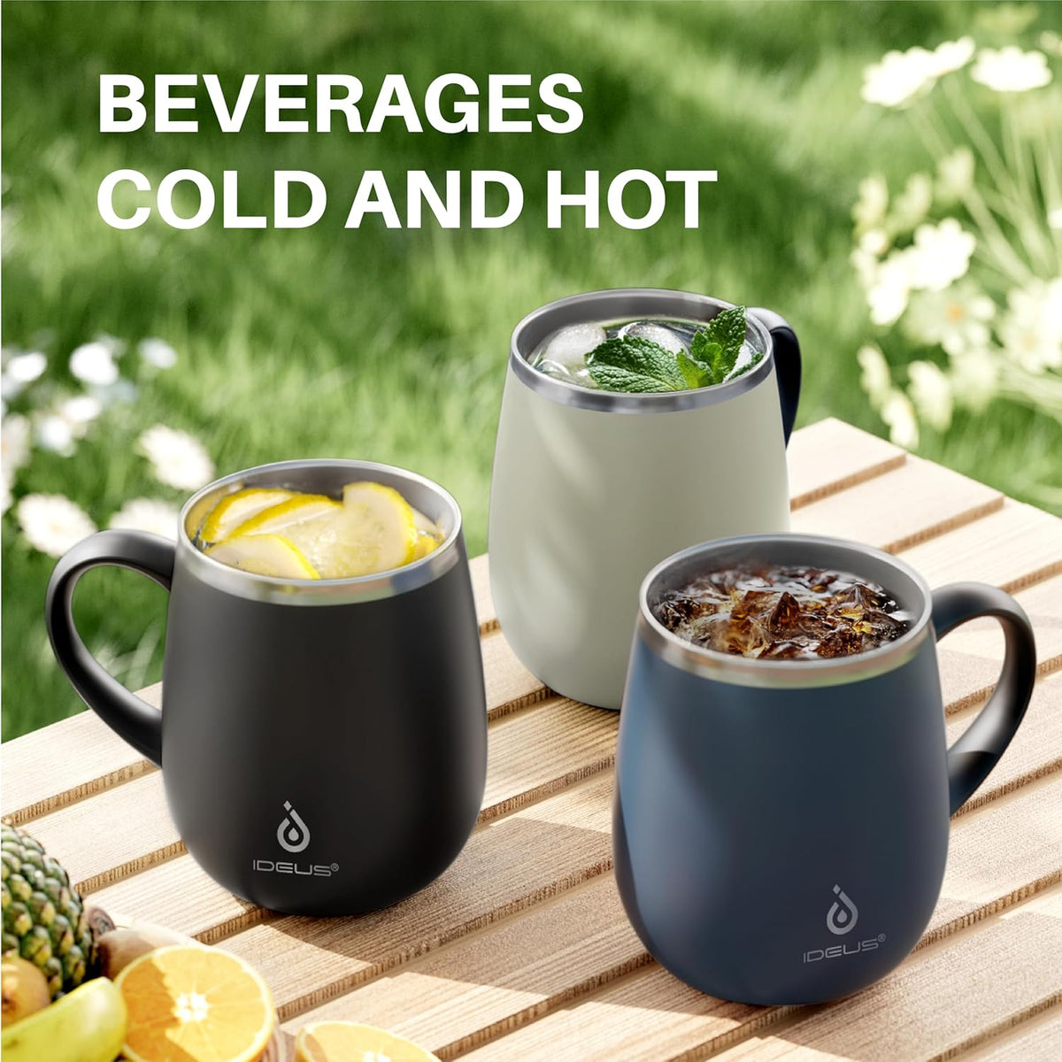 16 oz Insulated Coffee Mug with Handle and Lid, Double Wall Stainless Steel Vacuum Thermal Coffee Mug, Travel Coffee Cup Thermal Cup for Home and Office (Storm Black, FUJI DAWN) - Colors B