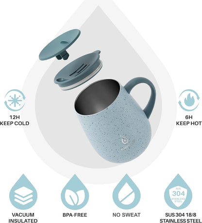 16 oz Insulated Coffee Mug with Handle and Lid, Double Wall Stainless Steel Vacuum Thermal Coffee Mug, Travel Coffee Cup Thermal Cup for Home and Office (Storm Black, FUJI DAWN) - Colors B