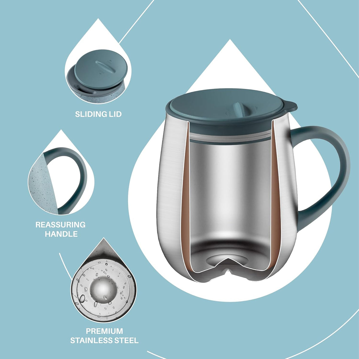 16 oz Insulated Coffee Mug with Handle and Lid, Double Wall Stainless Steel Vacuum Thermal Coffee Mug, Travel Coffee Cup Thermal Cup for Home and Office (Storm Black, FUJI DAWN) - Colors B
