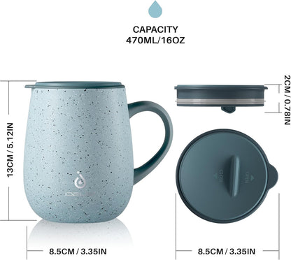 16 oz Insulated Coffee Mug with Handle and Lid, Double Wall Stainless Steel Vacuum Thermal Coffee Mug, Travel Coffee Cup Thermal Cup for Home and Office (Storm Black, FUJI DAWN) - Colors B