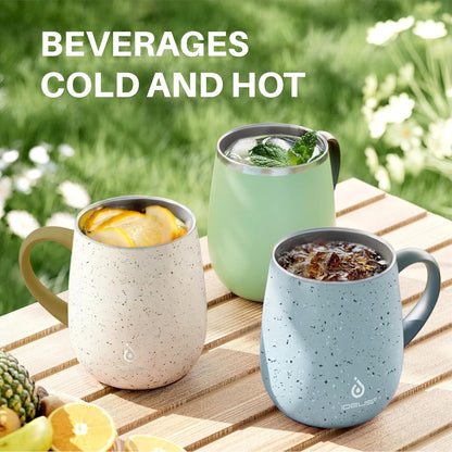 16 oz Insulated Coffee Mug with Handle and Lid, Double Wall Stainless Steel Vacuum Thermal Coffee Mug, Travel Coffee Cup Thermal Cup for Home and Office (Storm Black, FUJI DAWN) - Colors B