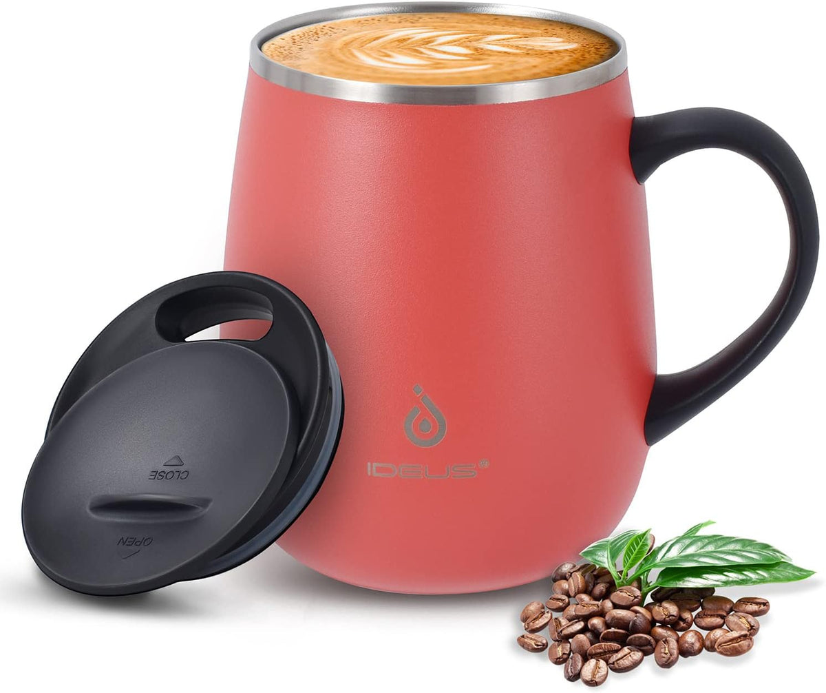16 oz Insulated Coffee Mug with Handle and Lid, Double Wall Stainless Steel Vacuum Thermal Coffee Mug, Travel Coffee Cup Thermal Cup for Home and Office (Storm Black, FUJI DAWN) - Colors B