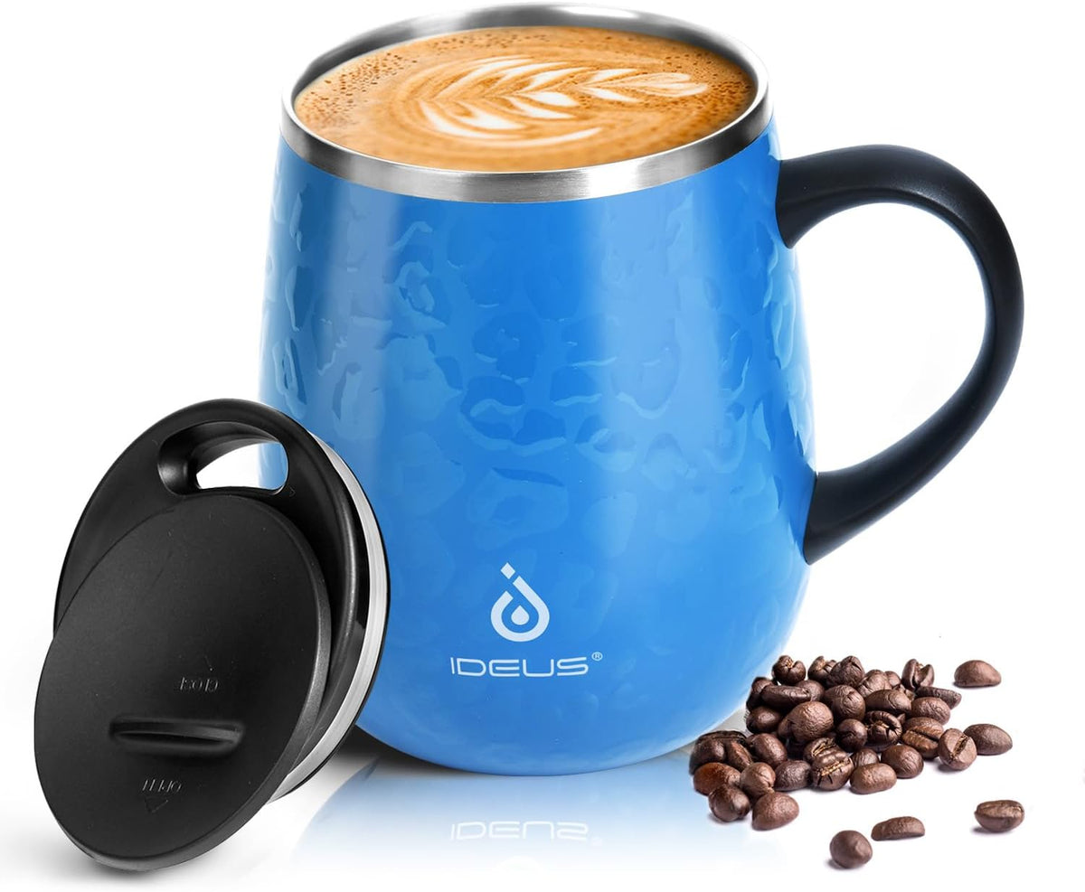 16 oz Insulated Coffee Mug with Handle and Lid, Double Wall Stainless Steel Vacuum Thermal Coffee Mug, Travel Coffee Cup Thermal Cup for Home and Office (Storm Black, FUJI DAWN) - Colors B