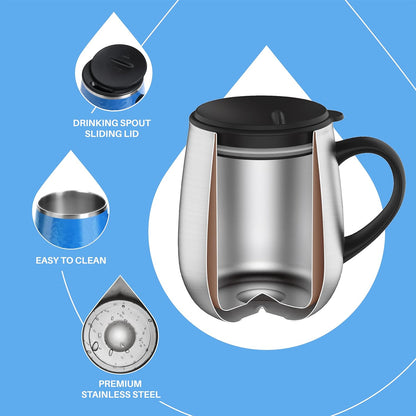 16 oz Insulated Coffee Mug with Handle and Lid, Double Wall Stainless Steel Vacuum Thermal Coffee Mug, Travel Coffee Cup Thermal Cup for Home and Office (Storm Black, FUJI DAWN) - Colors B