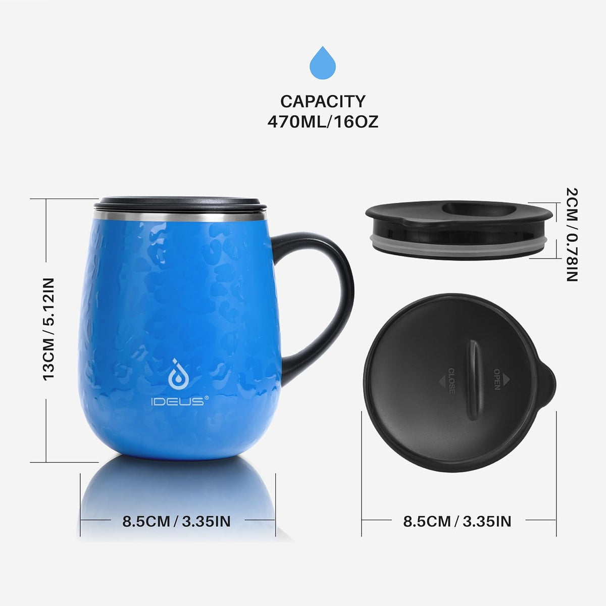16 oz Insulated Coffee Mug with Handle and Lid, Double Wall Stainless Steel Vacuum Thermal Coffee Mug, Travel Coffee Cup Thermal Cup for Home and Office (Storm Black, FUJI DAWN) - Colors B
