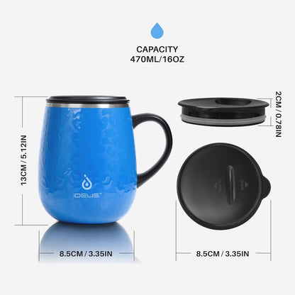 16 oz Insulated Coffee Mug with Handle and Lid, Double Wall Stainless Steel Vacuum Thermal Coffee Mug, Travel Coffee Cup Thermal Cup for Home and Office (Storm Black, FUJI DAWN) - Colors B