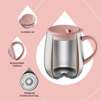 16 oz Insulated Coffee Mug with Handle and Lid, Double Wall Stainless Steel Vacuum Thermal Coffee Mug, Travel Coffee Cup Thermal Cup for Home and Office (Storm Black, FUJI DAWN) - Colors B