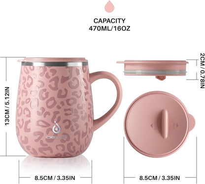 16 oz Insulated Coffee Mug with Handle and Lid, Double Wall Stainless Steel Vacuum Thermal Coffee Mug, Travel Coffee Cup Thermal Cup for Home and Office (Storm Black, FUJI DAWN) - Colors B