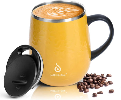 16 oz Insulated Coffee Mug with Handle and Lid, Double Wall Stainless Steel Vacuum Thermal Coffee Mug, Travel Coffee Cup Thermal Cup for Home and Office (Storm Black, FUJI DAWN) - Colors B