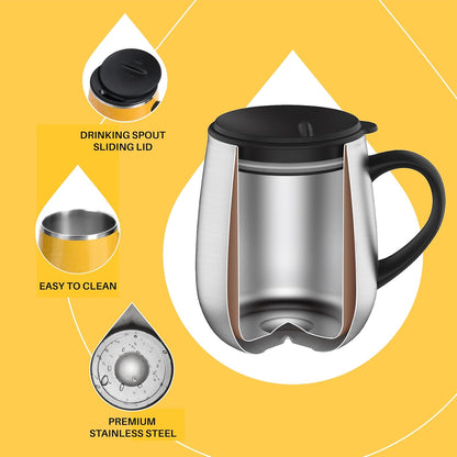16 oz Insulated Coffee Mug with Handle and Lid, Double Wall Stainless Steel Vacuum Thermal Coffee Mug, Travel Coffee Cup Thermal Cup for Home and Office (Storm Black, FUJI DAWN) - Colors B