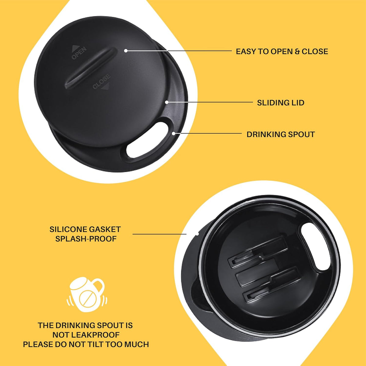 16 oz Insulated Coffee Mug with Handle and Lid, Double Wall Stainless Steel Vacuum Thermal Coffee Mug, Travel Coffee Cup Thermal Cup for Home and Office (Storm Black, FUJI DAWN) - Colors B
