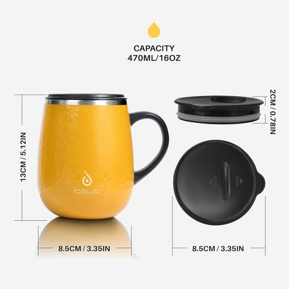16 oz Insulated Coffee Mug with Handle and Lid, Double Wall Stainless Steel Vacuum Thermal Coffee Mug, Travel Coffee Cup Thermal Cup for Home and Office (Storm Black, FUJI DAWN) - Colors B