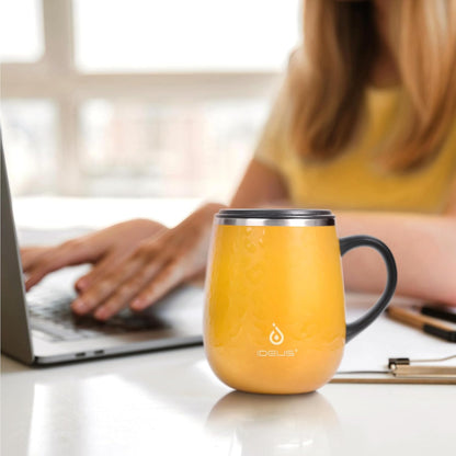 16 oz Insulated Coffee Mug with Handle and Lid, Double Wall Stainless Steel Vacuum Thermal Coffee Mug, Travel Coffee Cup Thermal Cup for Home and Office (Storm Black, FUJI DAWN) - Colors B