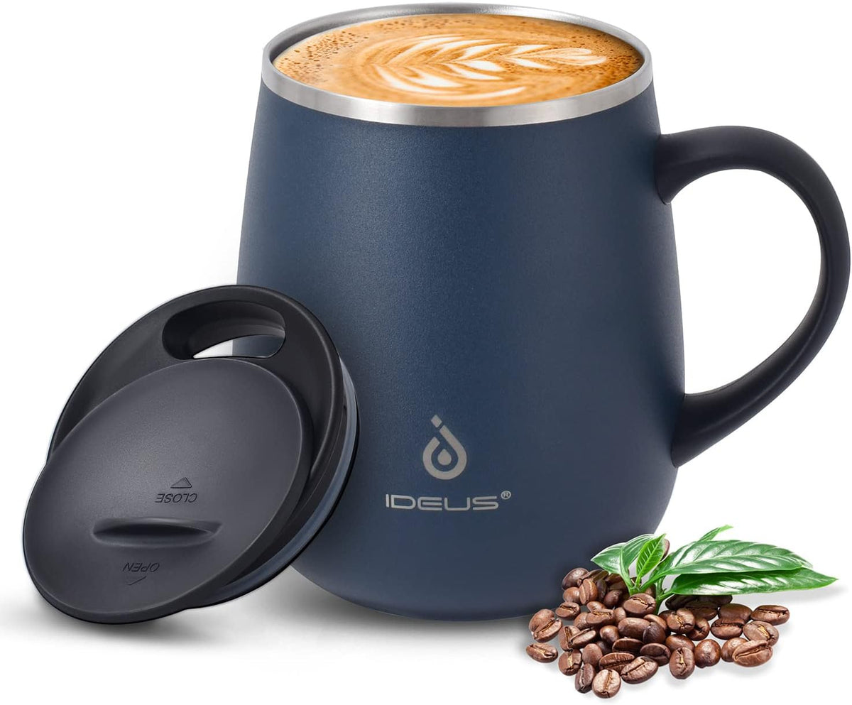 16 oz Insulated Coffee Mug with Handle and Lid, Double Wall Stainless Steel Vacuum Thermal Coffee Mug, Travel Coffee Cup Thermal Cup for Home and Office (Storm Black, FUJI DAWN) - Colors B