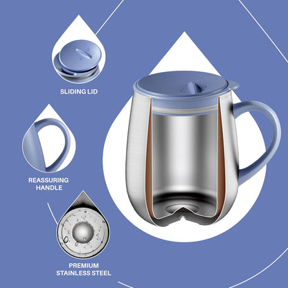 16 oz Insulated Coffee Mug with Handle and Lid, Double Wall Stainless Steel Vacuum Thermal Coffee Mug, Travel Coffee Cup Thermal Cup for Home and Office (Storm Black, FUJI DAWN) - Colors B