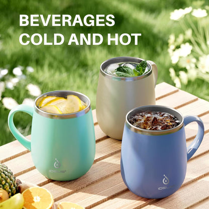 16 oz Insulated Coffee Mug with Handle and Lid, Double Wall Stainless Steel Vacuum Thermal Coffee Mug, Travel Coffee Cup Thermal Cup for Home and Office (Storm Black, FUJI DAWN) - Colors B