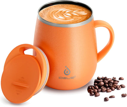 16 oz Insulated Coffee Mug with Handle and Lid, Double Wall Stainless Steel Vacuum Thermal Coffee Mug, Travel Coffee Cup Thermal Cup for Home and Office (Storm Black, FUJI DAWN) - Colors B