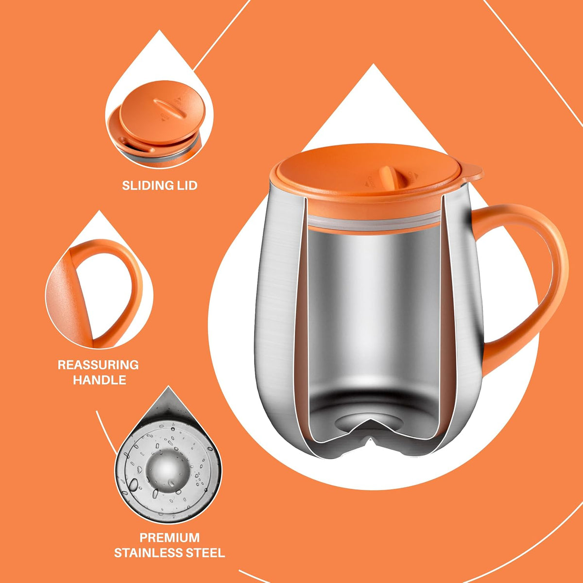 16 oz Insulated Coffee Mug with Handle and Lid, Double Wall Stainless Steel Vacuum Thermal Coffee Mug, Travel Coffee Cup Thermal Cup for Home and Office (Storm Black, FUJI DAWN) - Colors B