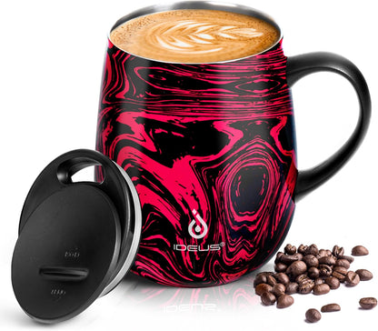 16 oz Insulated Coffee Mug with Handle and Lid, Double Wall Stainless Steel Vacuum Thermal Coffee Mug, Travel Coffee Cup Thermal Cup for Home and Office (Storm Black, FUJI DAWN) - Colors B