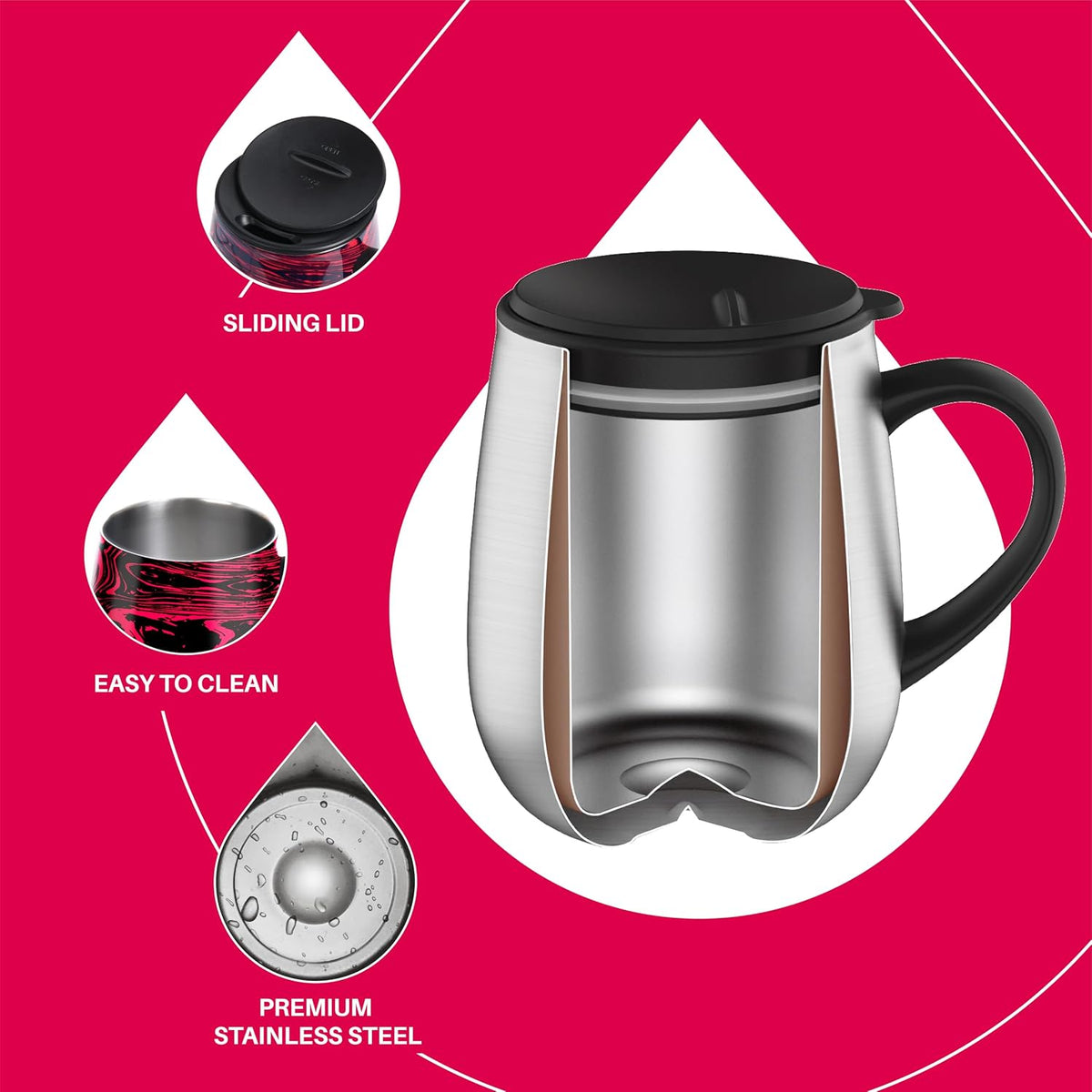 16 oz Insulated Coffee Mug with Handle and Lid, Double Wall Stainless Steel Vacuum Thermal Coffee Mug, Travel Coffee Cup Thermal Cup for Home and Office (Storm Black, FUJI DAWN) - Colors B