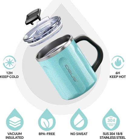 16 oz Insulated Coffee Mug with Handle and Lid, Double Wall Stainless Steel Vacuum Thermal Coffee Mug, Travel Coffee Cup Thermal Cup for Home and Office (Storm Black, FUJI DAWN) - Colors B