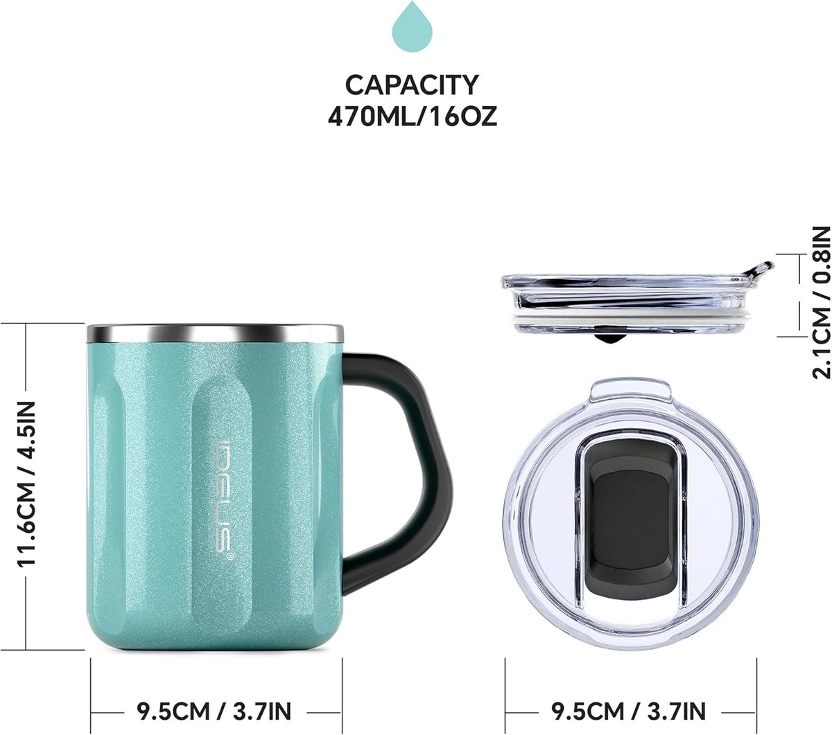 16 oz Insulated Coffee Mug with Handle and Lid, Double Wall Stainless Steel Vacuum Thermal Coffee Mug, Travel Coffee Cup Thermal Cup for Home and Office (Storm Black, FUJI DAWN) - Colors B