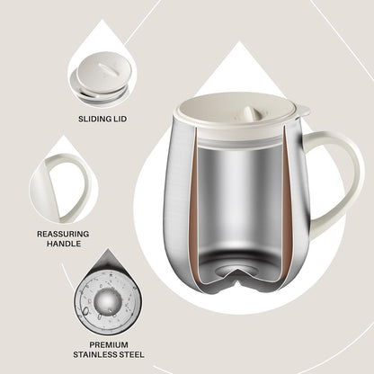 16 oz Insulated Coffee Mug with Handle and Lid, Double Wall Stainless Steel Vacuum Thermal Coffee Mug, Travel Coffee Cup Thermal Cup for Home and Office (Storm Black, FUJI DAWN) - Colors B