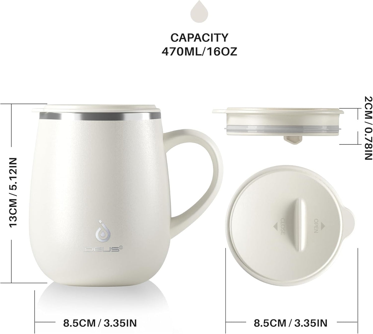 16 oz Insulated Coffee Mug with Handle and Lid, Double Wall Stainless Steel Vacuum Thermal Coffee Mug, Travel Coffee Cup Thermal Cup for Home and Office (Storm Black, FUJI DAWN) - Colors B