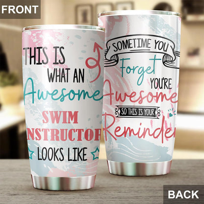 This Is What An Awesome Swim Instructor Tumbler Stainless Steel 20oz, Funny Gifts For Office Women Men Work Friend Coworker, Funny Driking Coffee Cup For Birthday Christmas