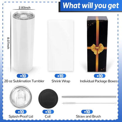 Sublimation Blanks 20 oz Tumblers Bulk Skinny Straight