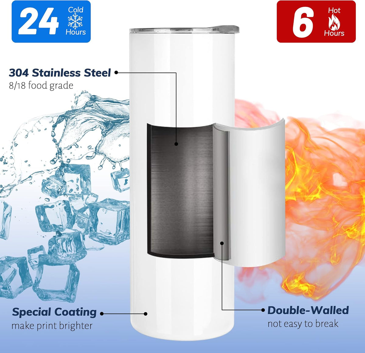 Sublimation Blanks 20 oz Tumblers Bulk Skinny Straight