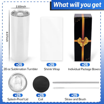 Sublimation Blanks 20 oz Tumblers Bulk Skinny Straight