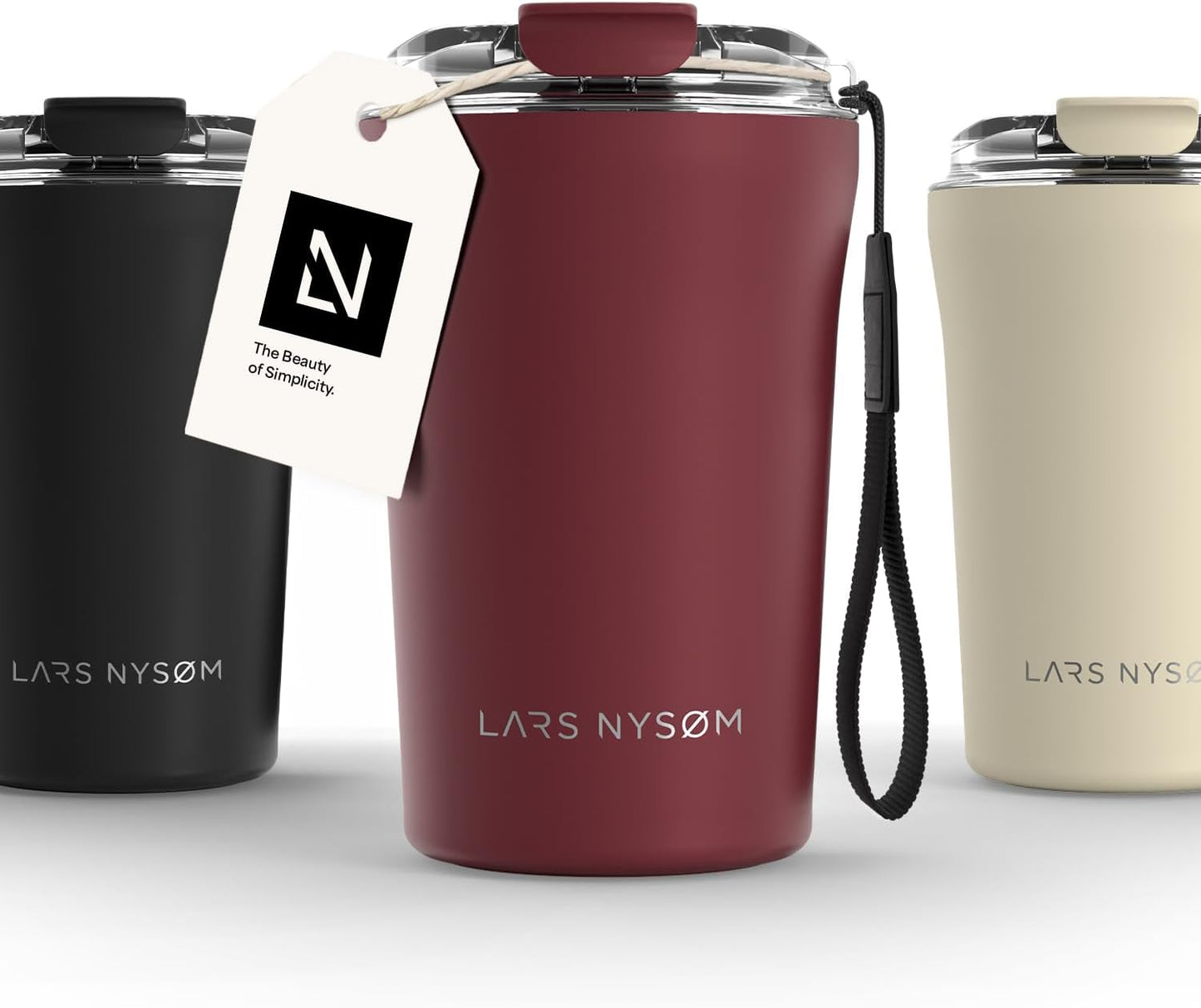 LARS NYSØM Thermo Coffee Mug to go with Strap 17oz | Travel Mug 0.5 Liter with Insulation | Leak Proof Stainless Steel Thermal Tumbler for Coffee and Tea to Go (Aqua Turquoise, 17 oz)